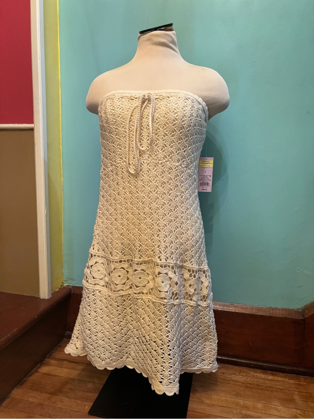 wild fable Cream Strapless Crochet Midi Dress